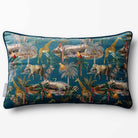 Safari Voyage | Sustainable Velvet Rectangle Cushion - Teal 50 x 30 cm Piped by Izabela Peters
