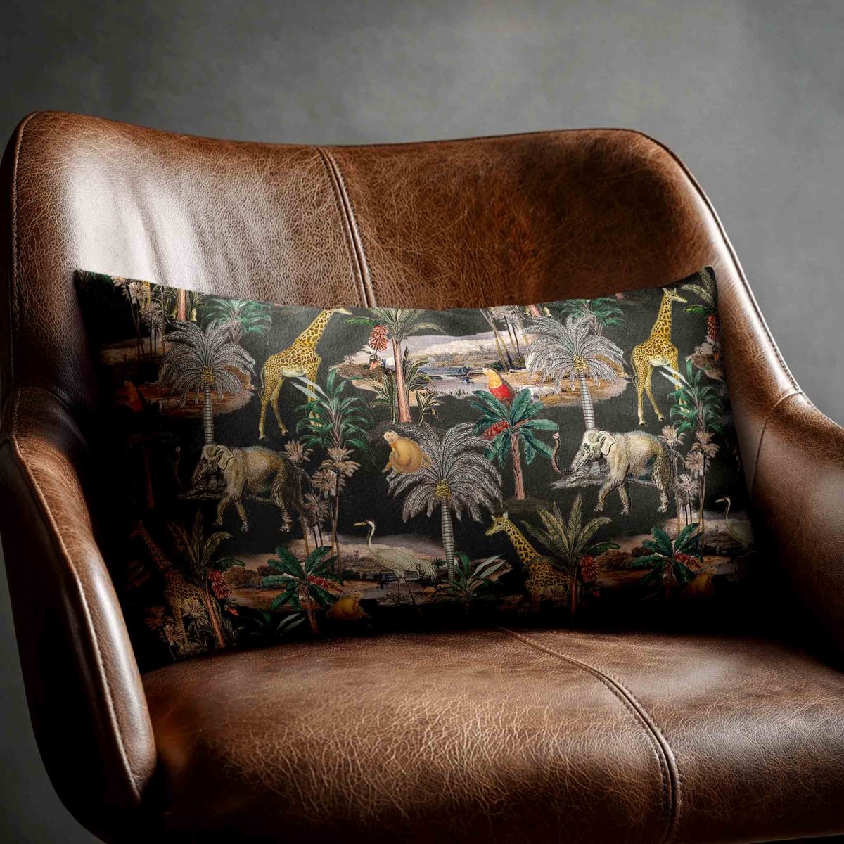Safari Voyage | Sustainable Velvet Rectangle Cushion - Charcoal 50 x 30 cm Standard by Izabela Peters