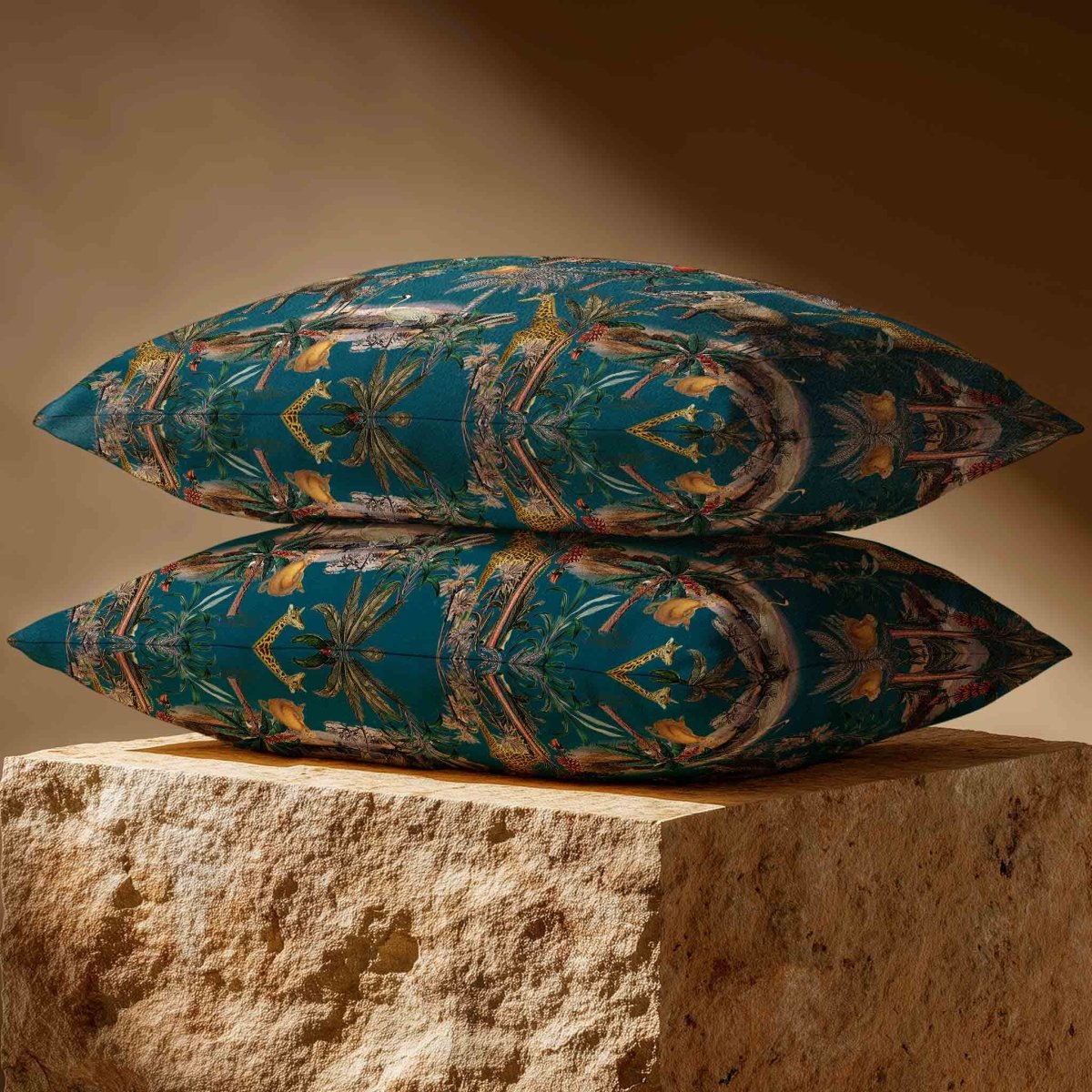 Safari Voyage | Sustainable Velvet Rectangle Cushion - Teal 50 x 30 cm Standard by Izabela Peters