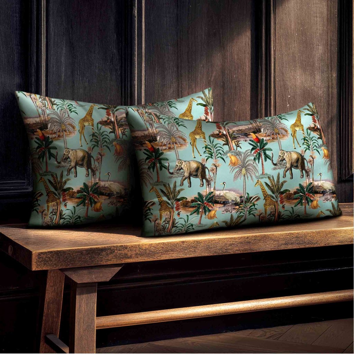 Safari Voyage | Sustainable Velvet Rectangle Cushion - Blue Surf 50 x 30 cm Standard by Izabela Peters