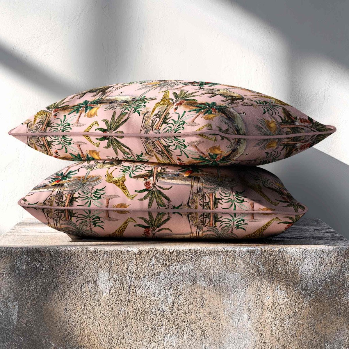 Safari Voyage | Sustainable Velvet Rectangle Cushion - Rosewater 50 x 30 cm Standard by Izabela Peters