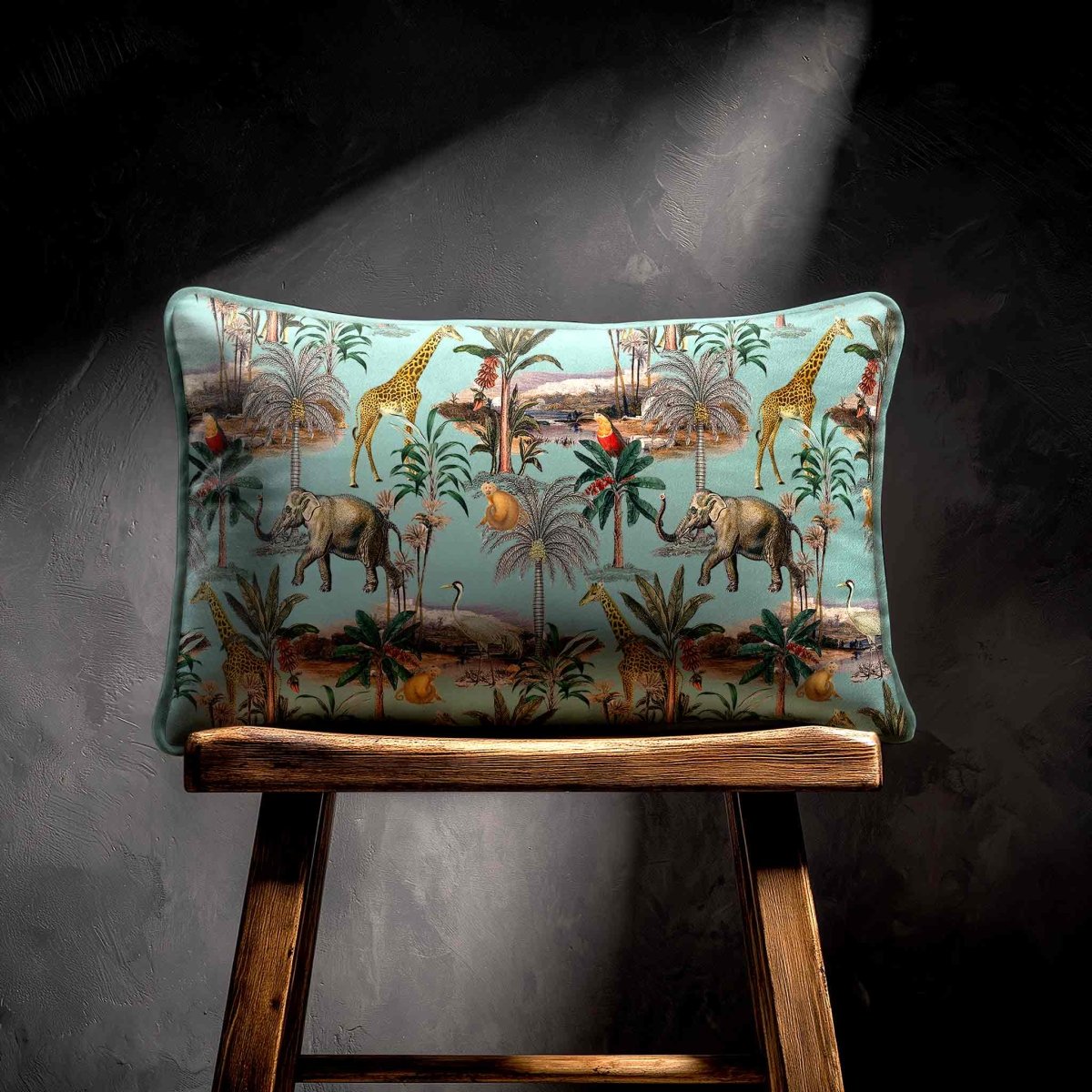 Safari Voyage | Sustainable Velvet Rectangle Cushion - Blue Surf 50 x 30 cm Standard by Izabela Peters