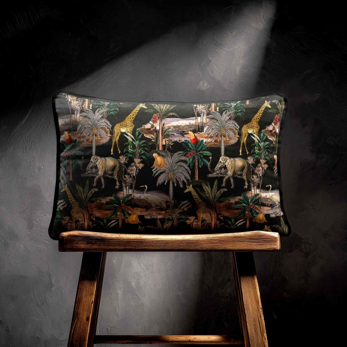 Safari Voyage | Sustainable Velvet Rectangle Cushion - Charcoal 50 x 30 cm Standard by Izabela Peters