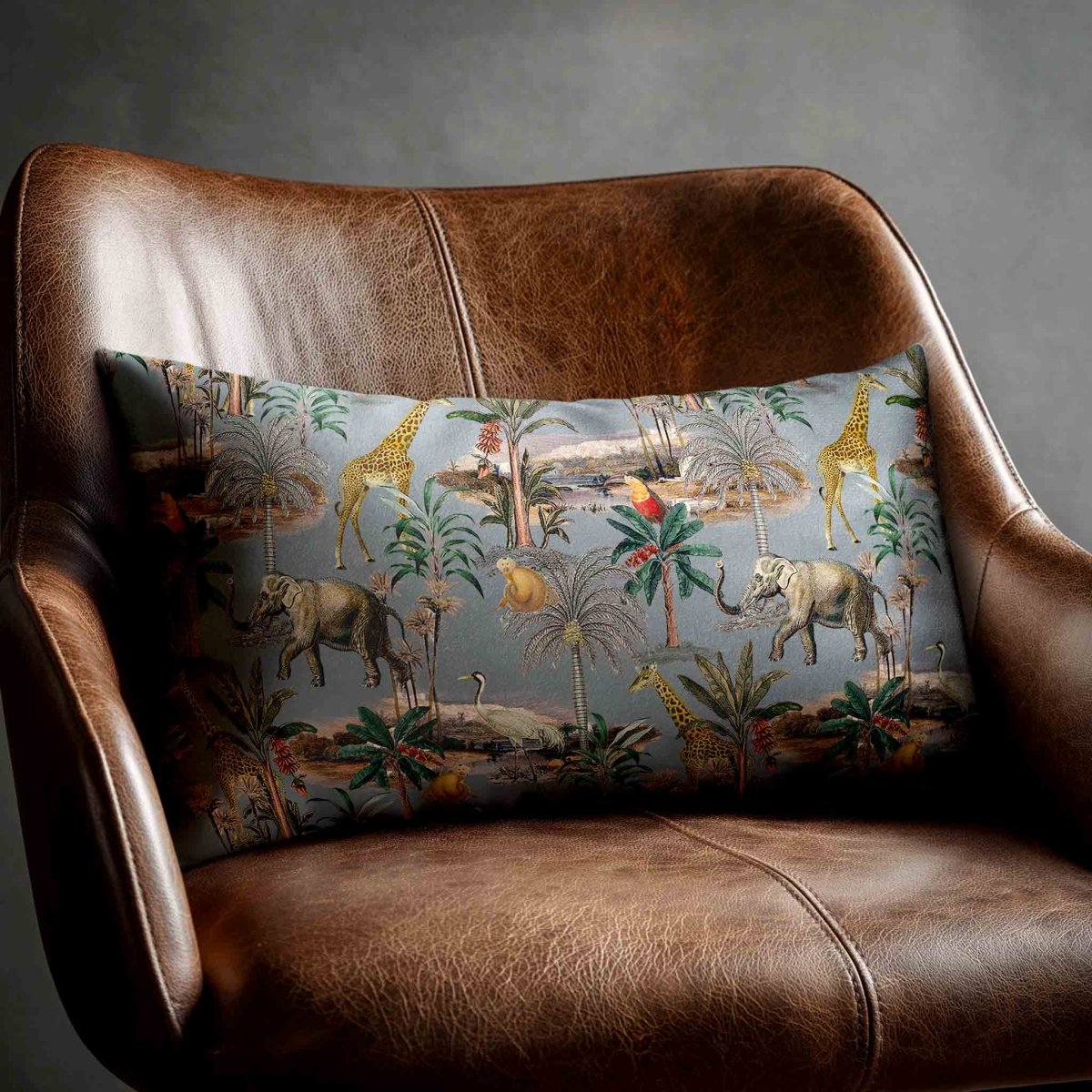 Safari Voyage | Sustainable Velvet Rectangle Cushion - French Grey 50 x 30 cm Standard by Izabela Peters