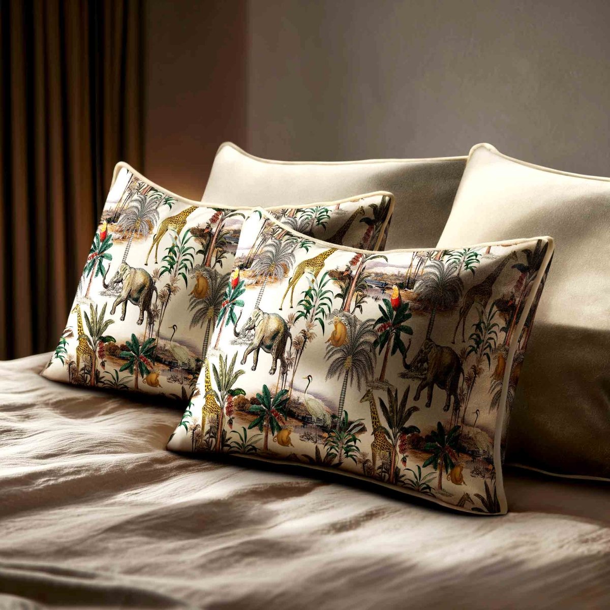Safari Voyage | Sustainable Velvet Rectangle Cushion - Ivory Cream 50 x 30 cm Standard by Izabela Peters