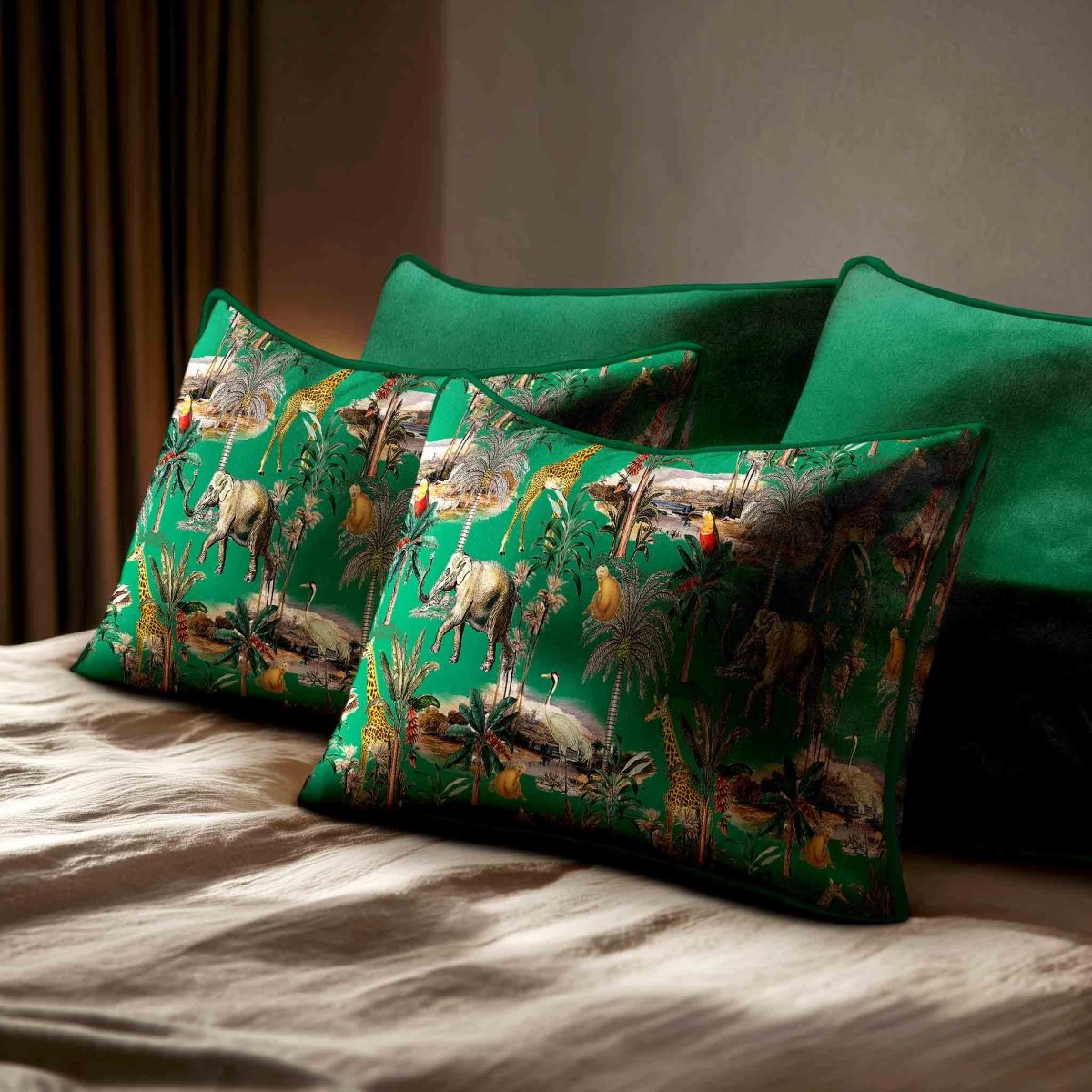 Safari Voyage | Sustainable Velvet Rectangle Cushion - Emerald Green 50 x 30 cm Standard by Izabela Peters
