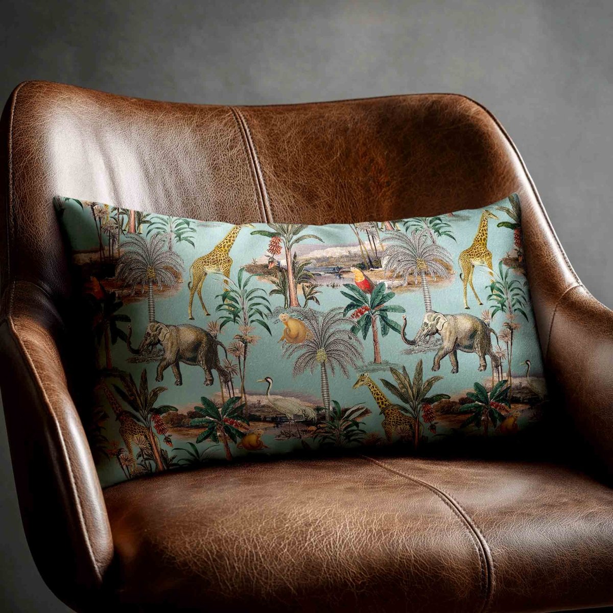 Safari Voyage | Sustainable Velvet Rectangle Cushion - Blue Surf 50 x 30 cm Standard by Izabela Peters
