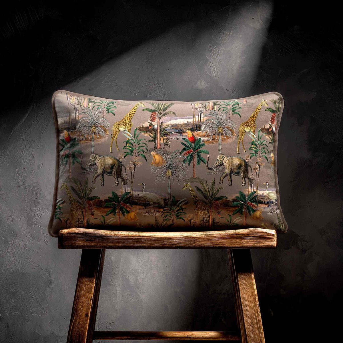 Safari Voyage | Sustainable Velvet Rectangle Cushion - Dovedale Stone 50 x 30 cm Standard by Izabela Peters