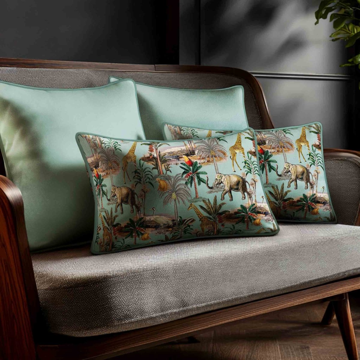 Safari Voyage | Sustainable Velvet Rectangle Cushion - Blue Surf 50 x 30 cm Standard by Izabela Peters