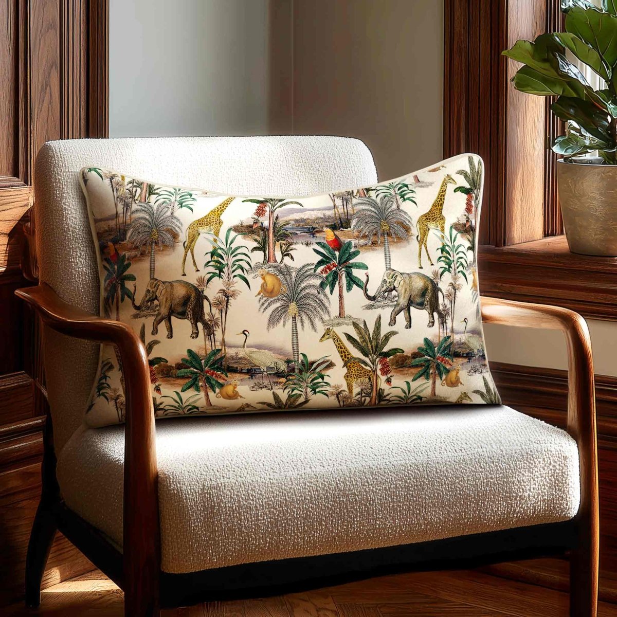Safari Voyage | Sustainable Velvet Rectangle Cushion - Ivory Cream 50 x 30 cm Standard by Izabela Peters