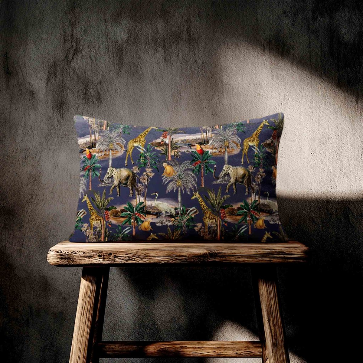 Safari Voyage | Sustainable Velvet Rectangle Cushion - Graphite 50 x 30 cm Standard by Izabela Peters