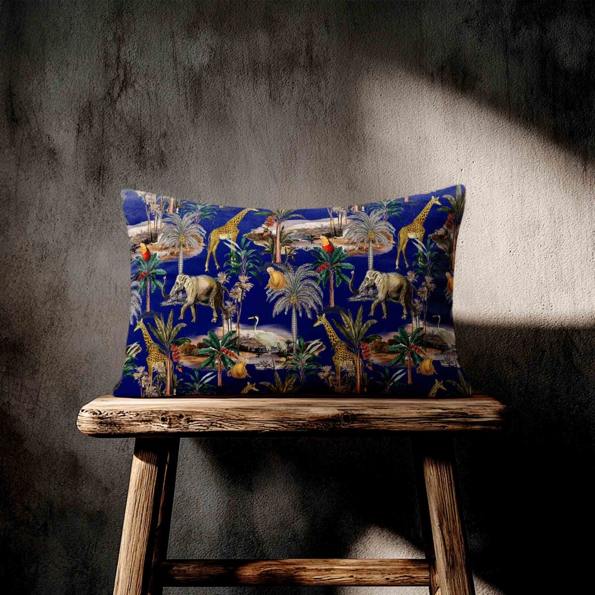 Safari Voyage | Sustainable Velvet Rectangle Cushion - Midnight 50 x 30 cm Standard by Izabela Peters