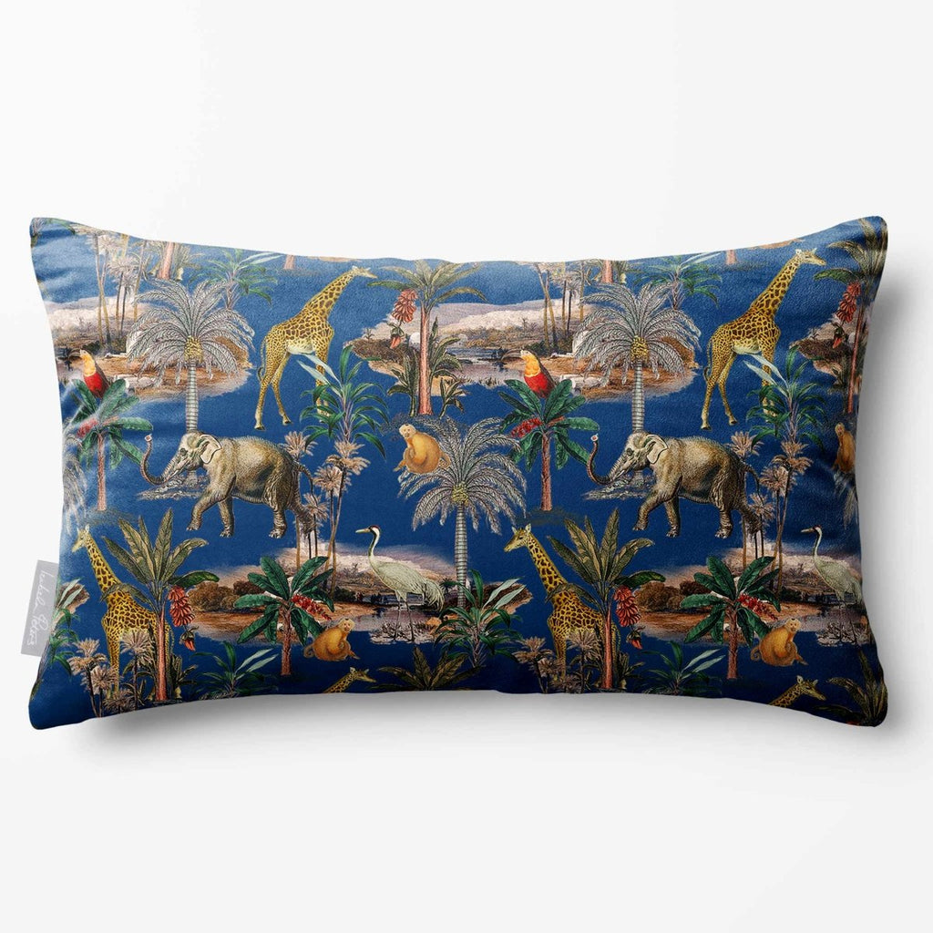 Safari Voyage | Sustainable Velvet Rectangle Cushion - Estate Blue 50 x 30 cm Standard by Izabela Peters