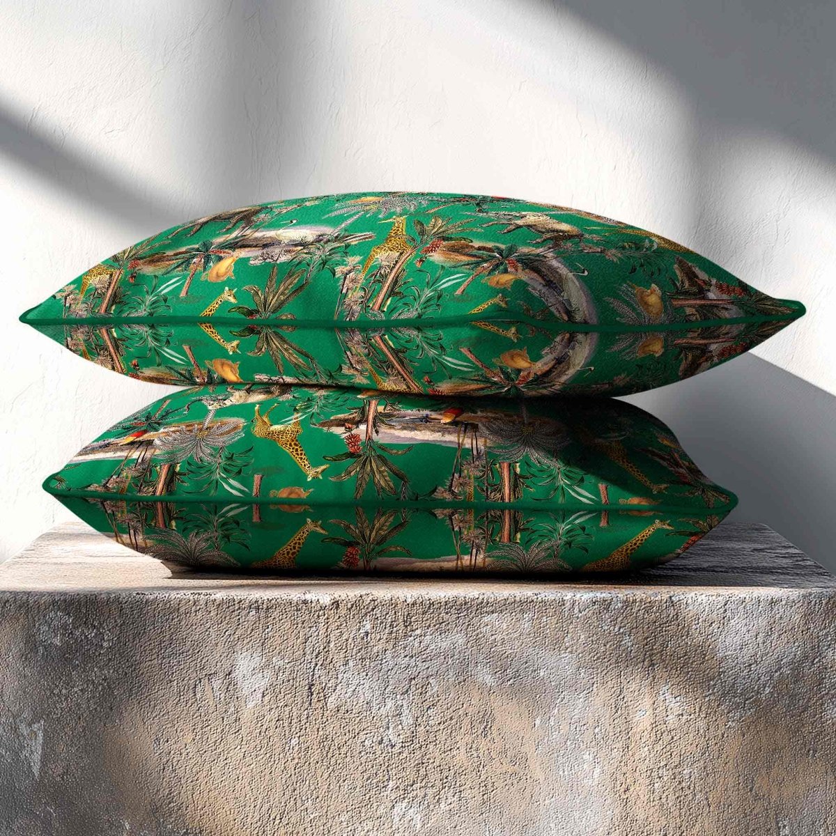 Safari Voyage | Sustainable Velvet Rectangle Cushion - Emerald Green 50 x 30 cm Standard by Izabela Peters