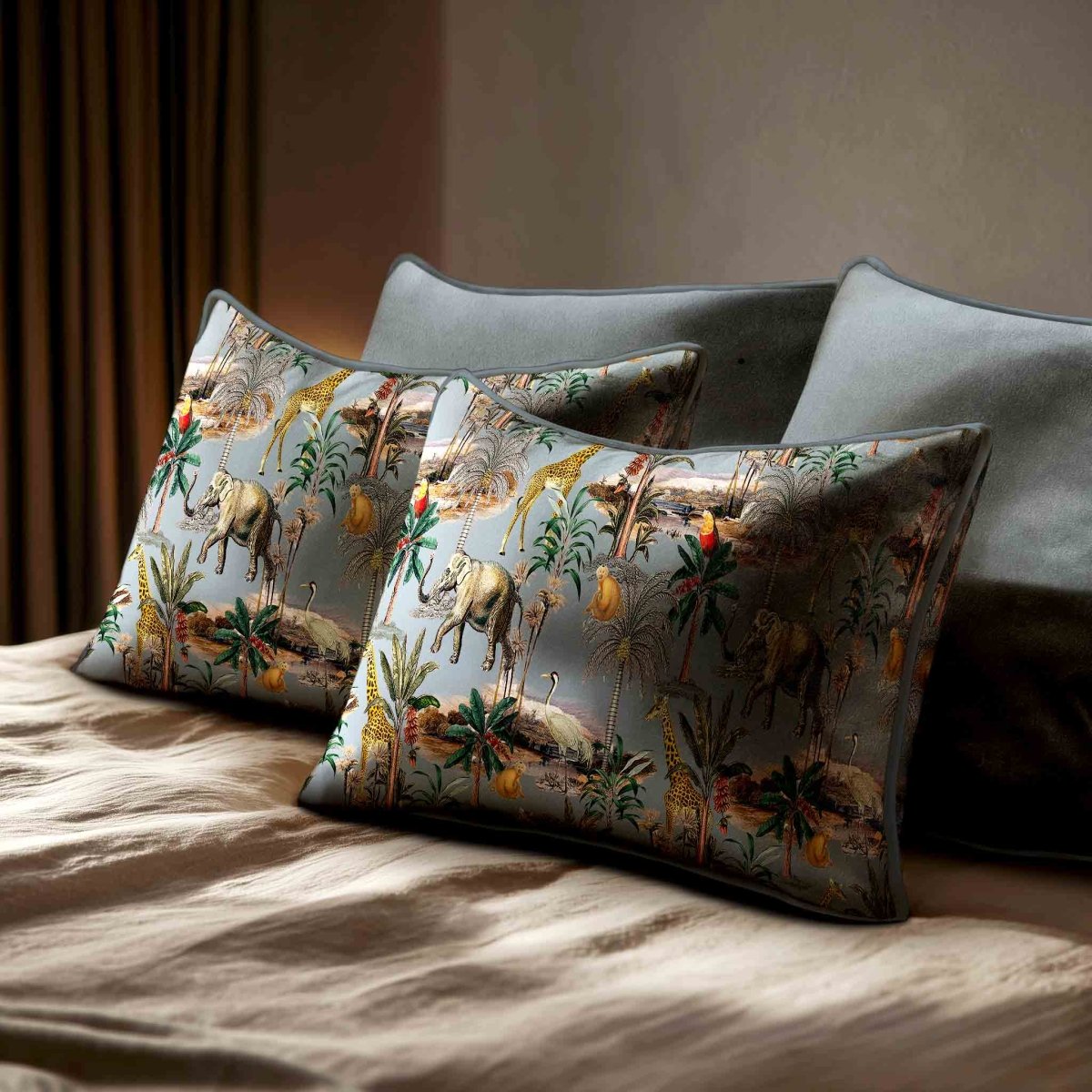 Safari Voyage | Sustainable Velvet Rectangle Cushion - French Grey 50 x 30 cm Standard by Izabela Peters