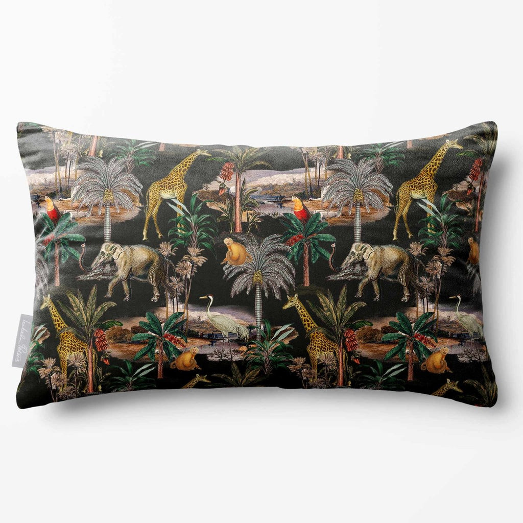 Safari Voyage | Sustainable Velvet Rectangle Cushion - Charcoal 50 x 30 cm Standard by Izabela Peters
