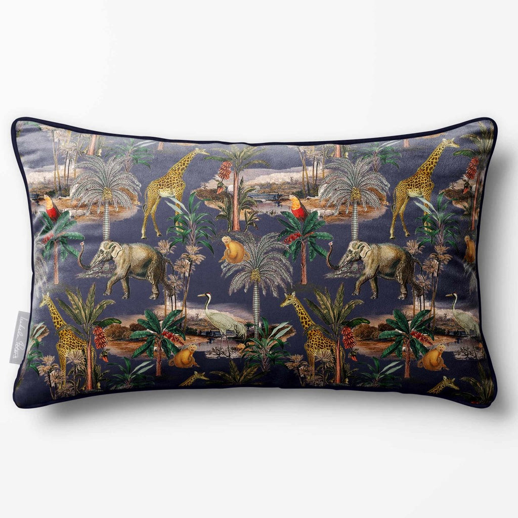 Safari Voyage | Sustainable Velvet Rectangle Cushion - Graphite 50 x 30 cm Piped by Izabela Peters