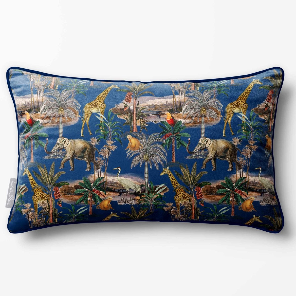 Safari Voyage | Sustainable Velvet Rectangle Cushion - Estate Blue 50 x 30 cm Piped by Izabela Peters