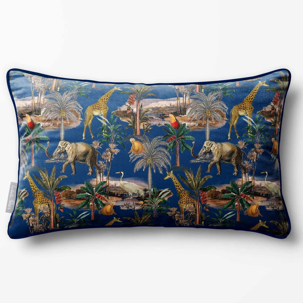 Safari Voyage | Sustainable Velvet Rectangle Cushion - Estate Blue 50 x 30 cm Piped by Izabela Peters