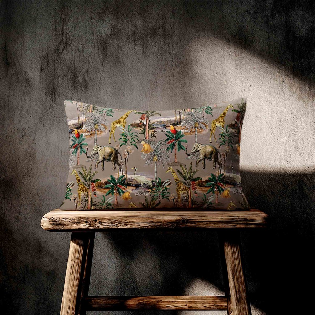 Safari Voyage | Sustainable Velvet Rectangle Cushion - Dovedale Stone 50 x 30 cm Standard by Izabela Peters