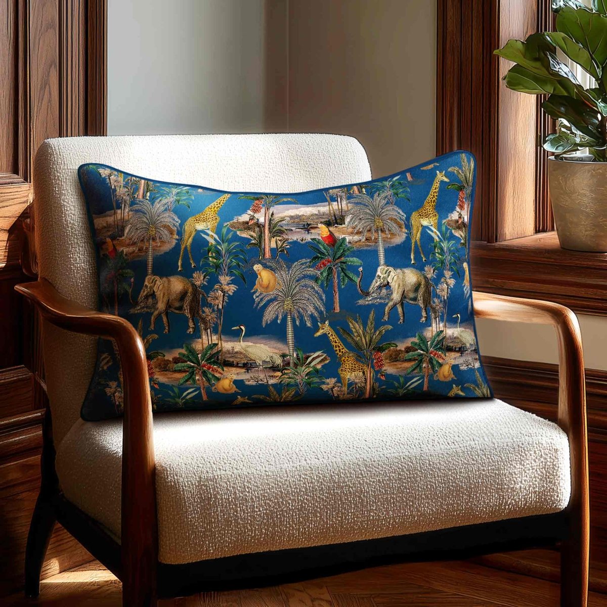 Safari Voyage | Sustainable Velvet Rectangle Cushion - Estate Blue 50 x 30 cm Standard by Izabela Peters