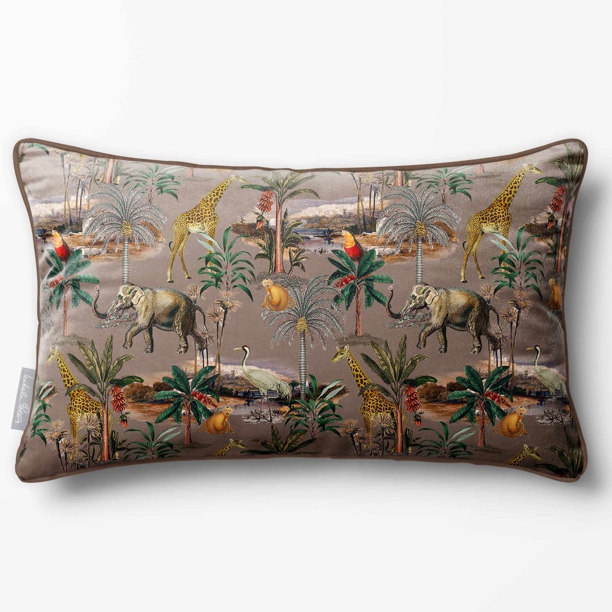 Safari Voyage | Sustainable Velvet Rectangle Cushion - Dovedale Stone 50 x 30 cm Piped by Izabela Peters