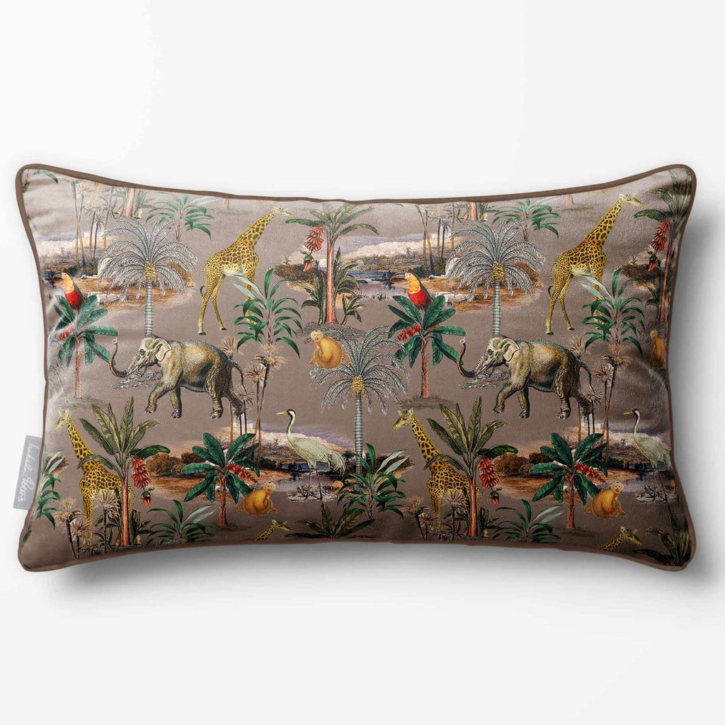 Safari Voyage | Sustainable Velvet Rectangle Cushion - Dovedale Stone 50 x 30 cm Piped by Izabela Peters