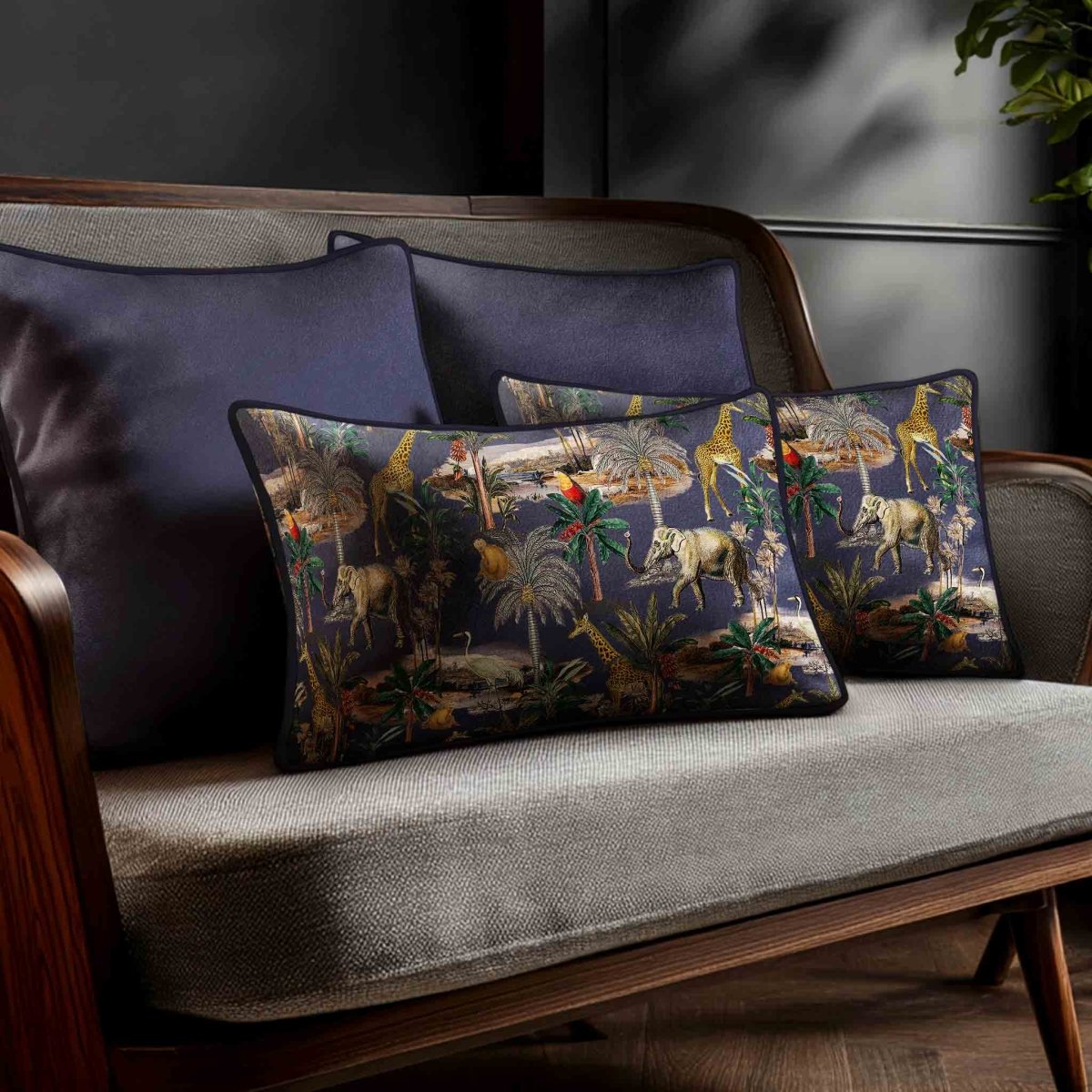 Safari Voyage | Sustainable Velvet Rectangle Cushion - Graphite 50 x 30 cm Standard by Izabela Peters