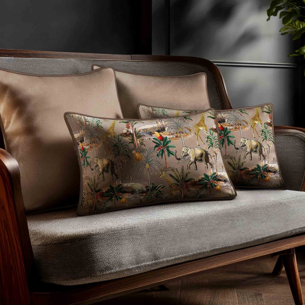Safari Voyage | Sustainable Velvet Rectangle Cushion - Dovedale Stone 50 x 30 cm Standard by Izabela Peters