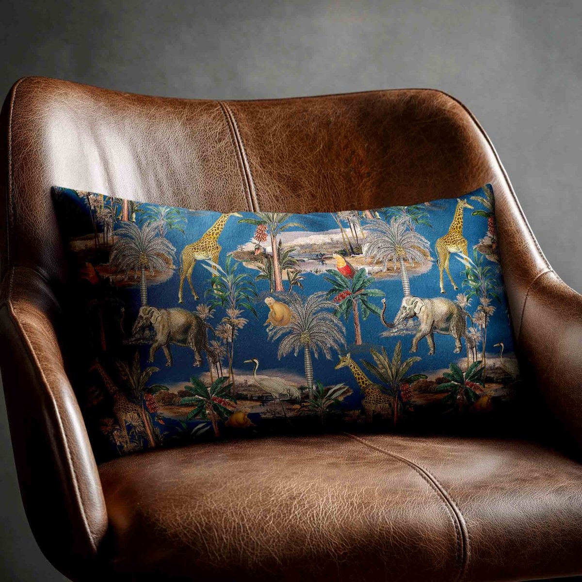 Safari Voyage | Sustainable Velvet Rectangle Cushion - Estate Blue 50 x 30 cm Standard by Izabela Peters