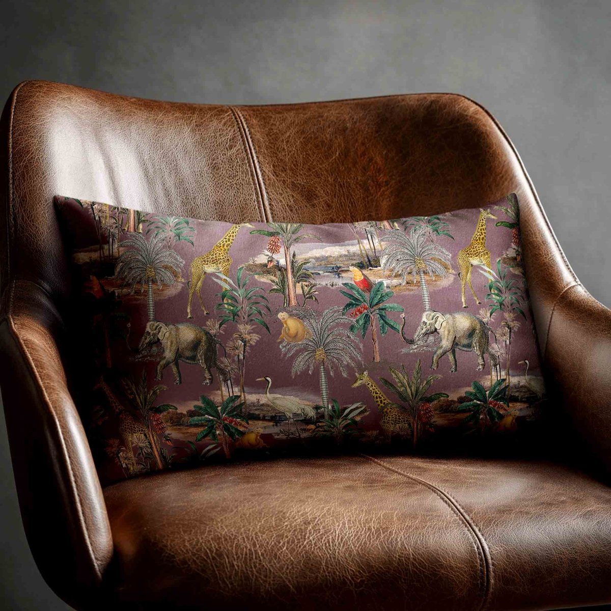 Safari Voyage | Sustainable Velvet Rectangle Cushion - Italian Grape 50 x 30 cm Standard by Izabela Peters