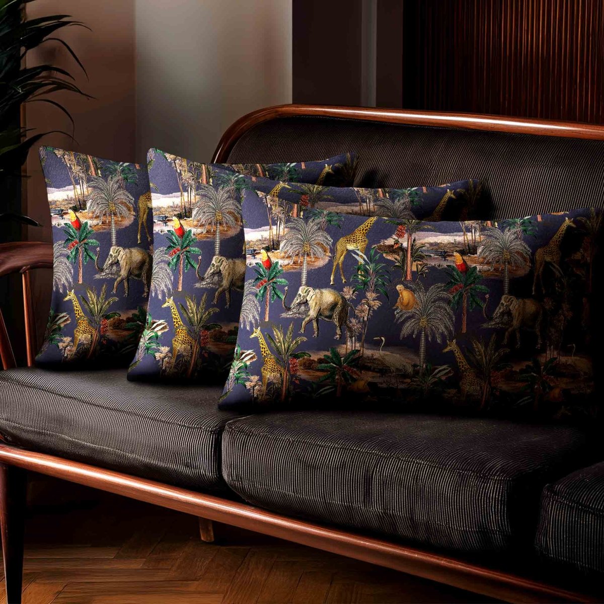 Safari Voyage | Sustainable Velvet Rectangle Cushion - Graphite 50 x 30 cm Standard by Izabela Peters
