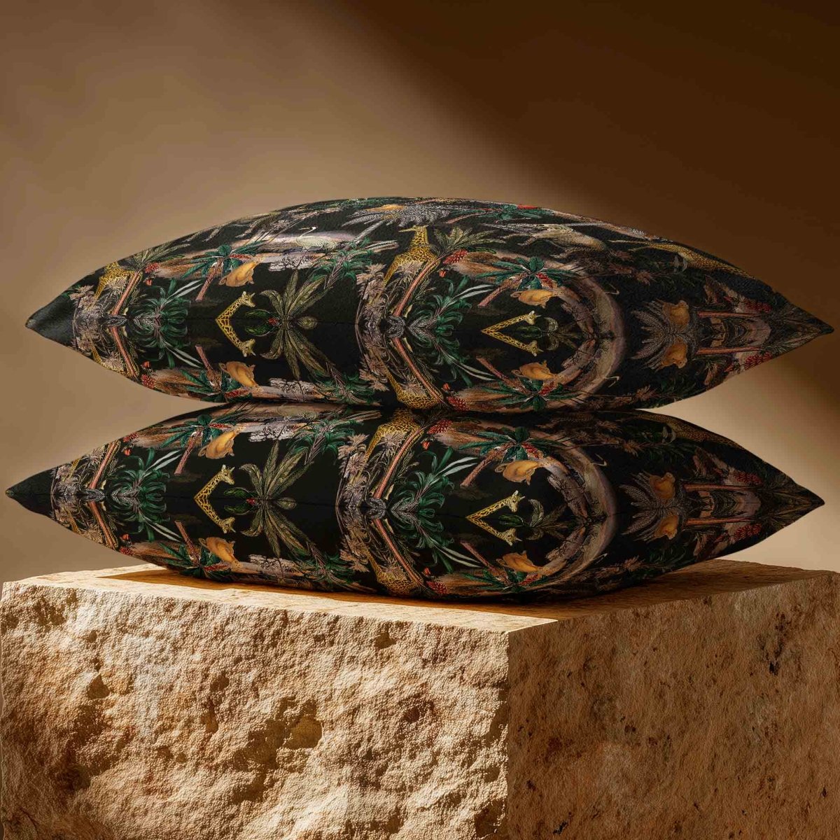 Safari Voyage | Sustainable Velvet Rectangle Cushion - Charcoal 50 x 30 cm Standard by Izabela Peters