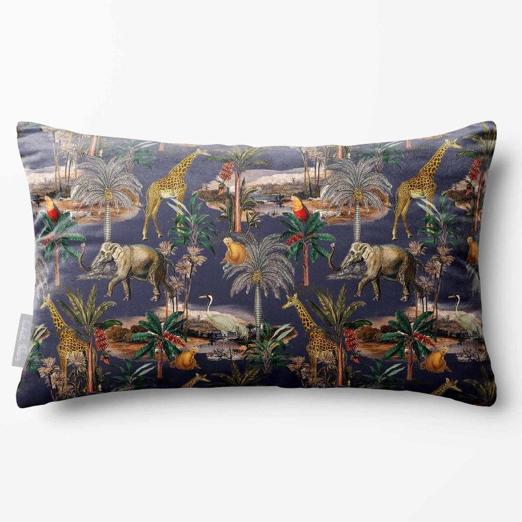 Safari Voyage | Sustainable Velvet Rectangle Cushion - Graphite 50 x 30 cm Standard by Izabela Peters