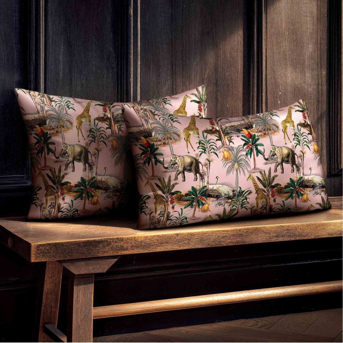 Safari Voyage | Sustainable Velvet Rectangle Cushion - Rosewater 50 x 30 cm Standard by Izabela Peters