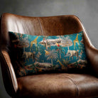 Safari Voyage | Sustainable Velvet Rectangle Cushion - Teal 50 x 30 cm Standard by Izabela Peters