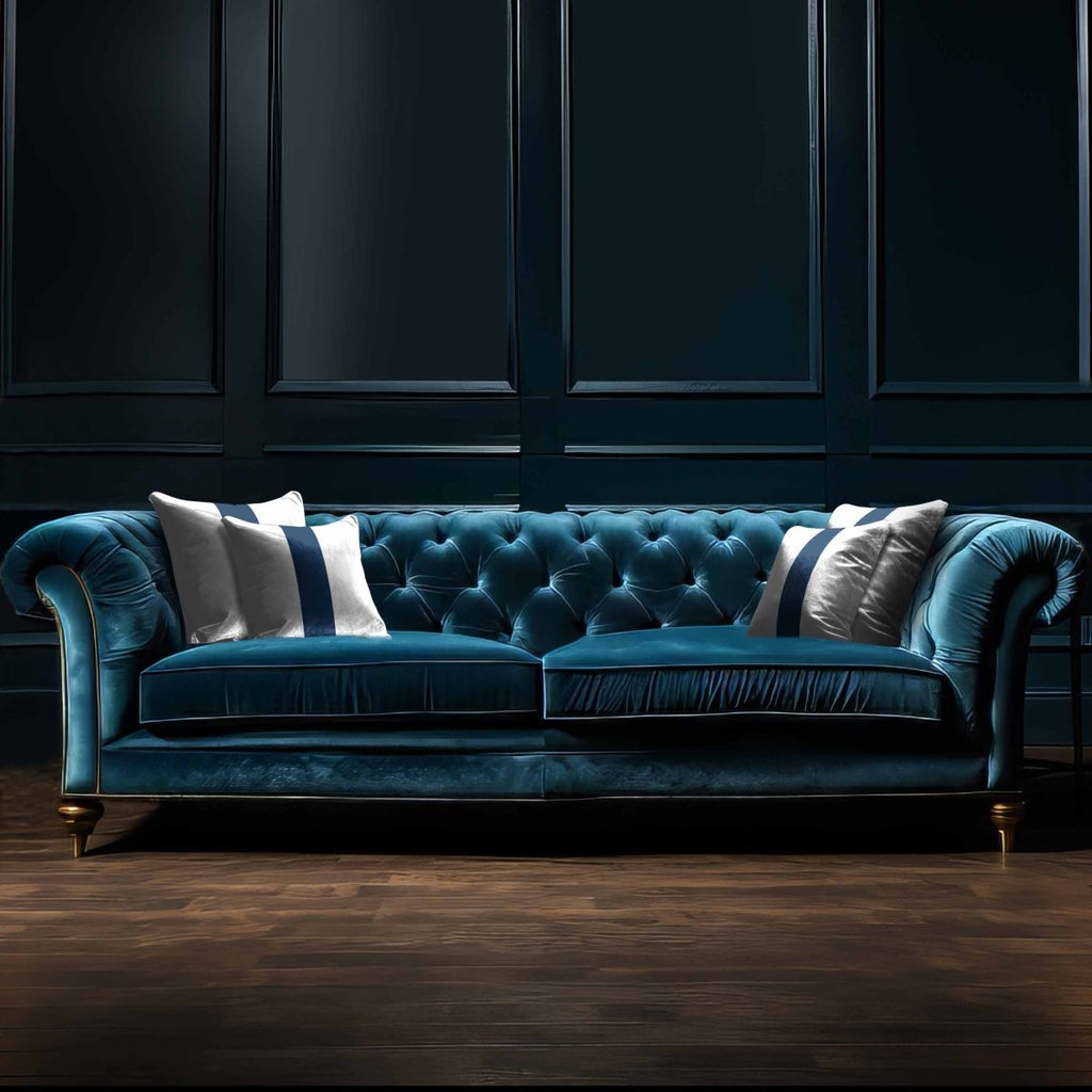 Signature 1 Stripe | Sustainable Velvet Cushion - Estate Blue 40 x 40 cm by Izabela Peters
