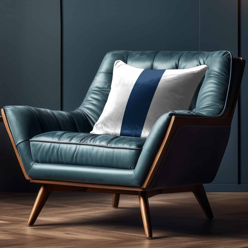 Signature 1 Stripe | Sustainable Velvet Cushion - Estate Blue 40 x 40 cm by Izabela Peters