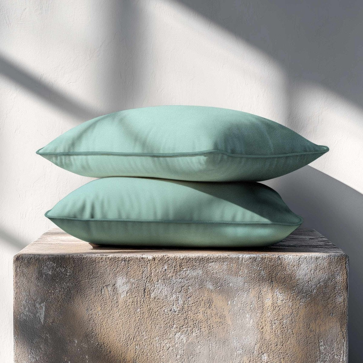 Signature Colours with Piping | Sustainable Velvet Rectangle Cushion - Blue Surf 50 x 30 cm by Izabela Peters