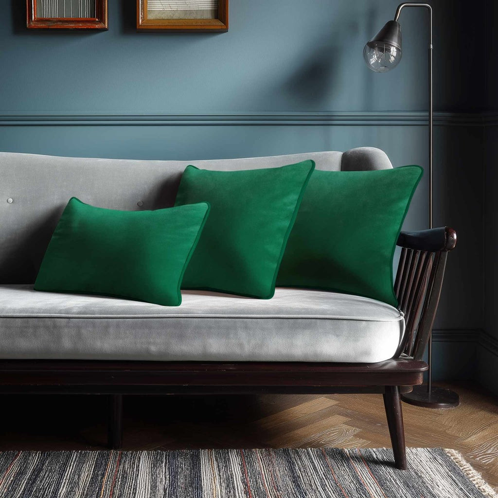 Signature Colours with Piping | Sustainable Velvet Rectangle Cushion - Emerald Green 50 x 30 cm by Izabela Peters