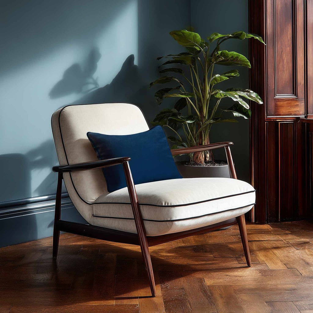 Signature Colours with Piping | Sustainable Velvet Rectangle Cushion - Estate Blue 50 x 30 cm by Izabela Peters