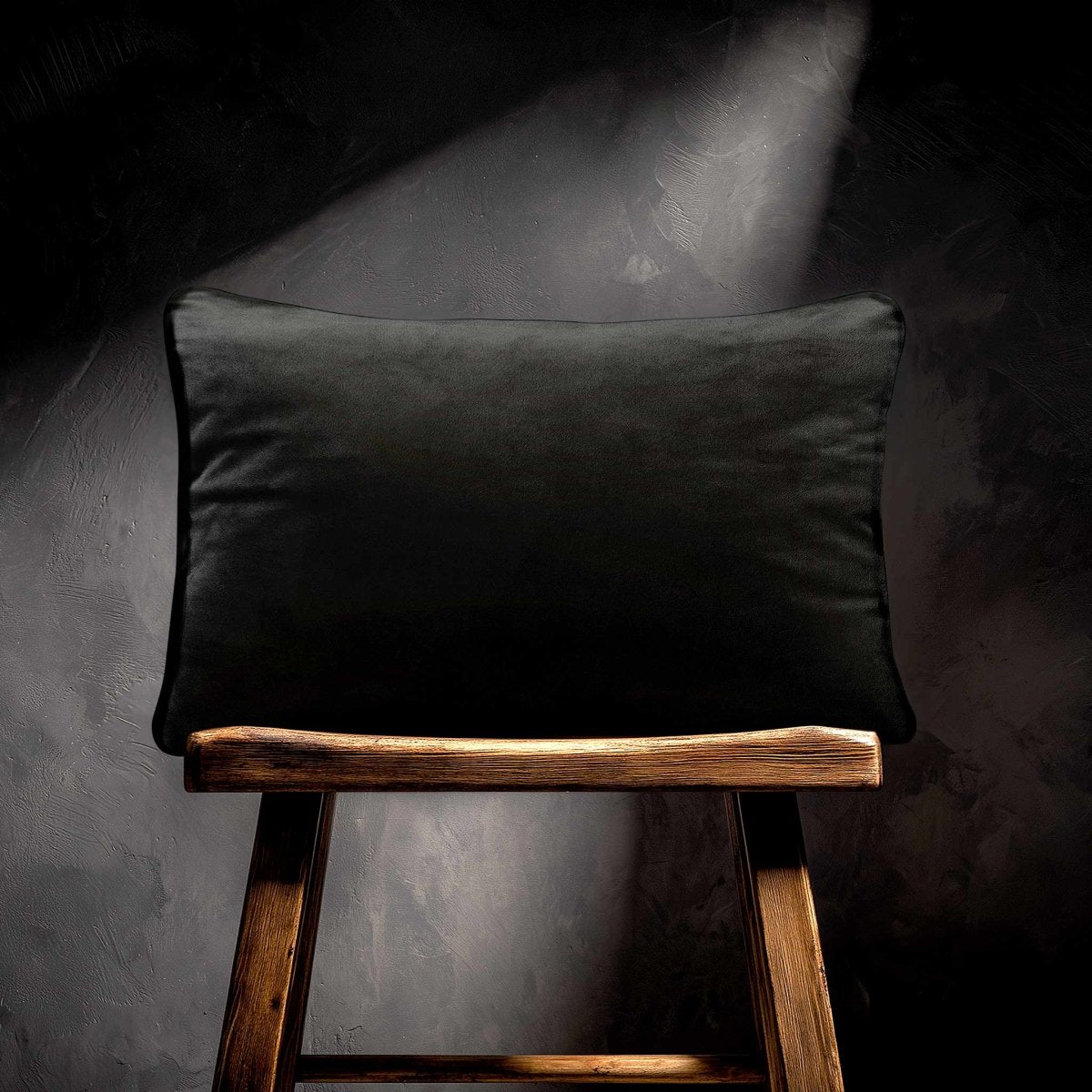 Signature Colours with Piping | Sustainable Velvet Rectangle Cushion - Charcoal 50 x 30 cm by Izabela Peters