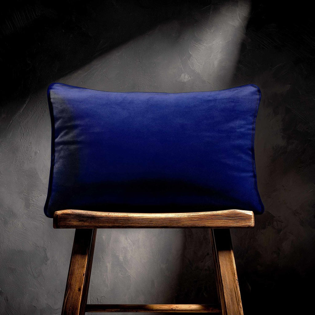 Signature Colours with Piping | Sustainable Velvet Rectangle Cushion - Midnight 50 x 30 cm by Izabela Peters