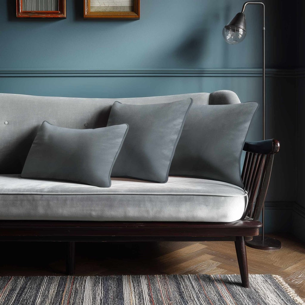 Signature Colours with Piping | Sustainable Velvet Rectangle Cushion - French Grey 50 x 30 cm by Izabela Peters