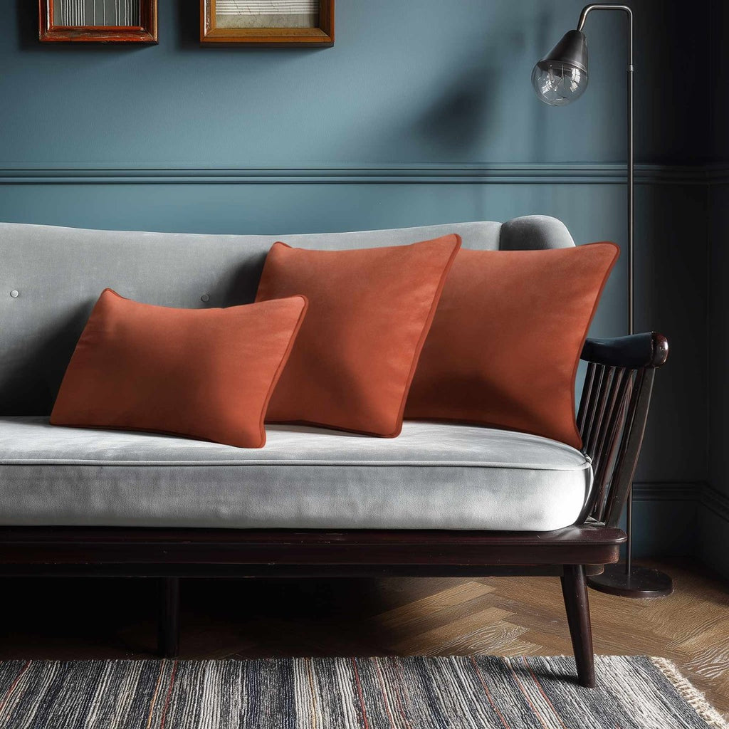 Signature Colours with Piping | Sustainable Velvet Rectangle Cushion - Burnt Ochre 50 x 30 cm by Izabela Peters