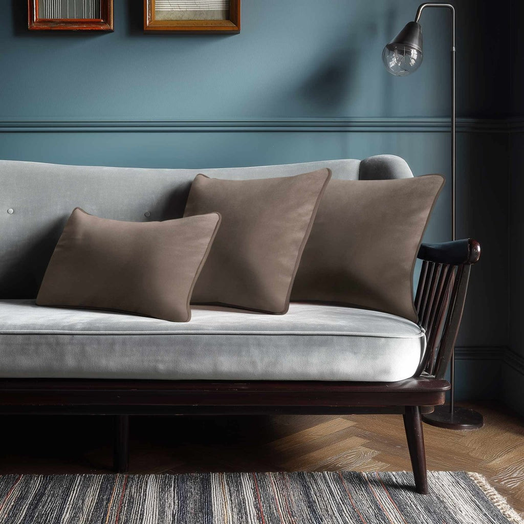 Signature Colours with Piping | Sustainable Velvet Rectangle Cushion - Dovedale Stone 50 x 30 cm by Izabela Peters