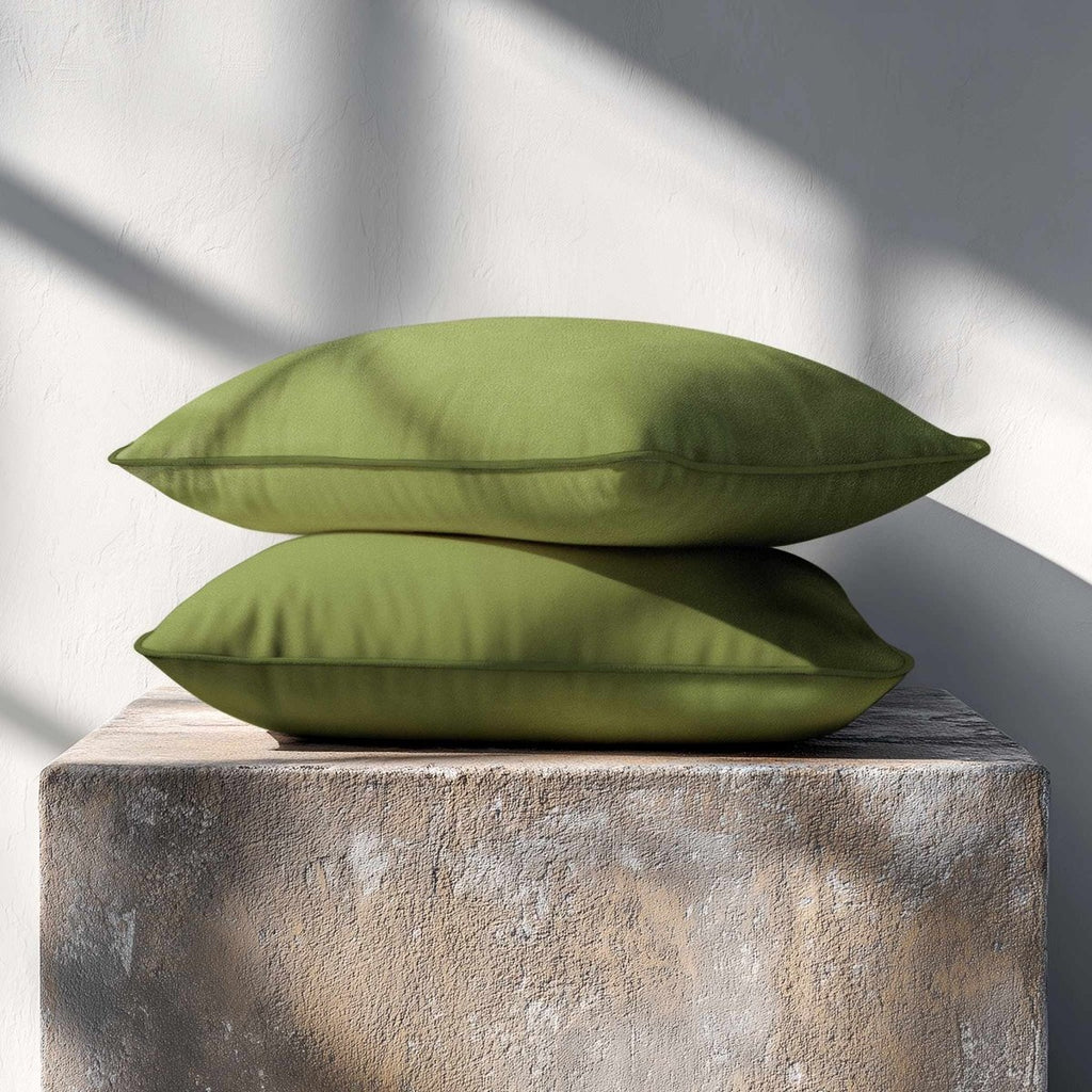 Signature Colours with Piping | Sustainable Velvet Rectangle Cushion - Golden Lime 50 x 30 cm by Izabela Peters