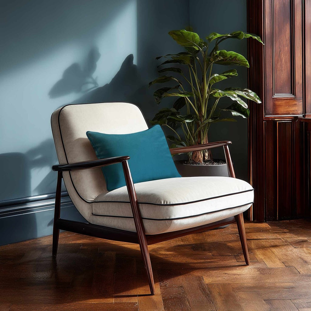 Signature Colours with Piping | Sustainable Velvet Rectangle Cushion - Prussian Blue 50 x 30 cm by Izabela Peters