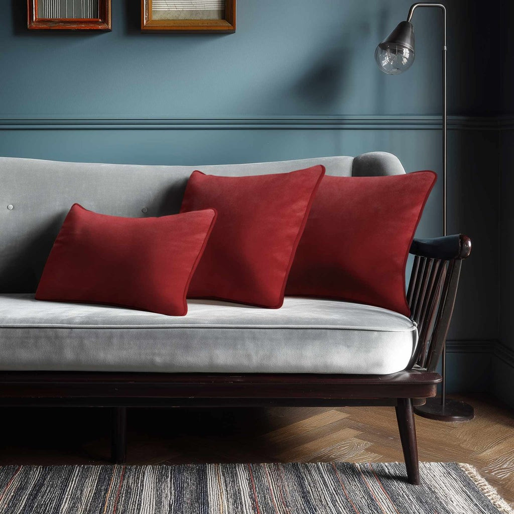 Signature Colours with Piping | Sustainable Velvet Rectangle Cushion - Crimson Muse 50 x 30 cm by Izabela Peters