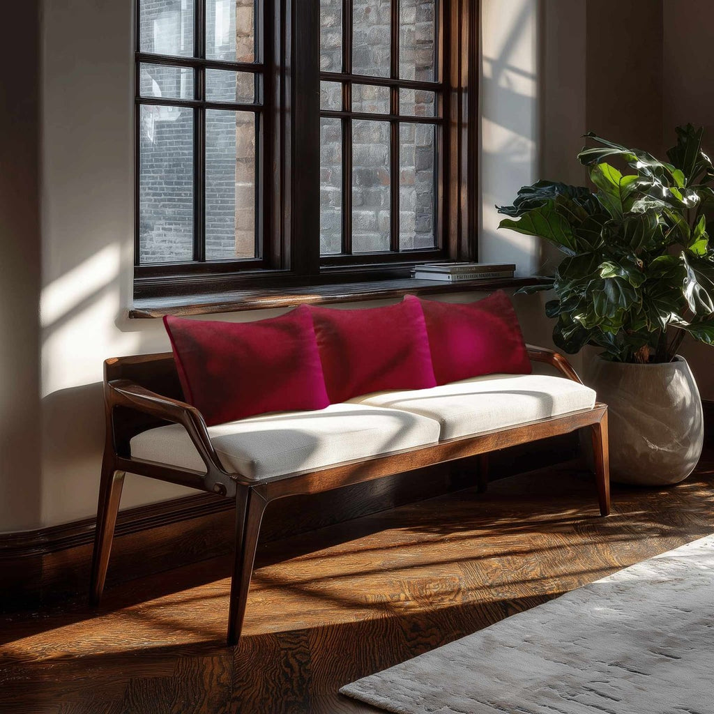 Signature Colours with Piping | Sustainable Velvet Rectangle Cushion - Raspberry Red 50 x 30 cm by Izabela Peters